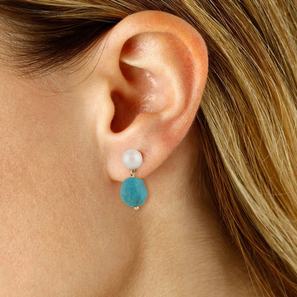 14k Turquoise + Pearl Stud/Drop