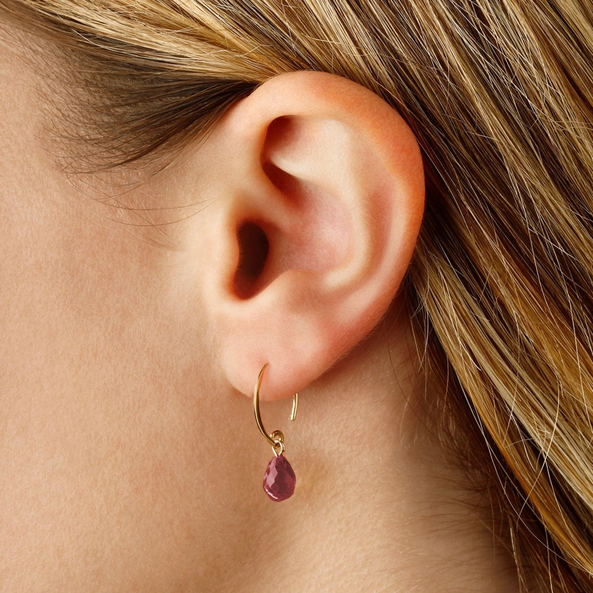 14K Garnet Mini Swoop Earrings
