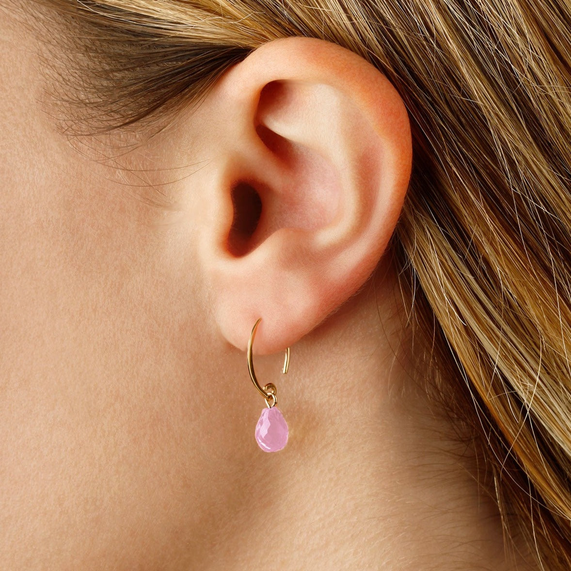 14K Rose Quartz Mini Swoop Earrings