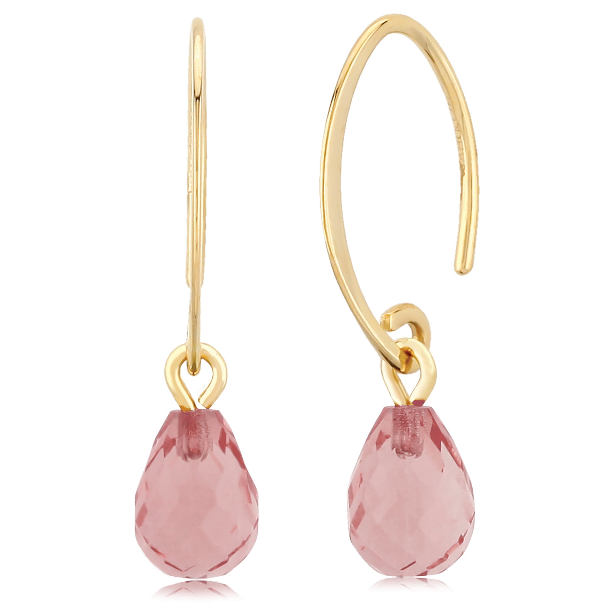 14K Rose Quartz Mini Swoop Earrings