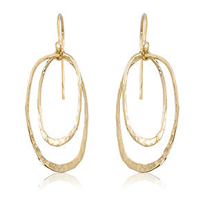 14K Gold Hammered Oval Drop Earrings