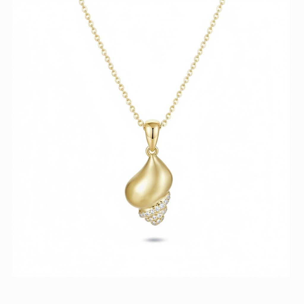 14K Gold Whelk Shell Necklace
