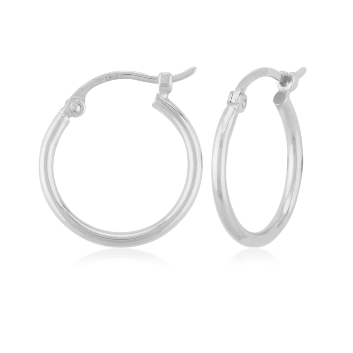 14K White Gold Simple Hoops