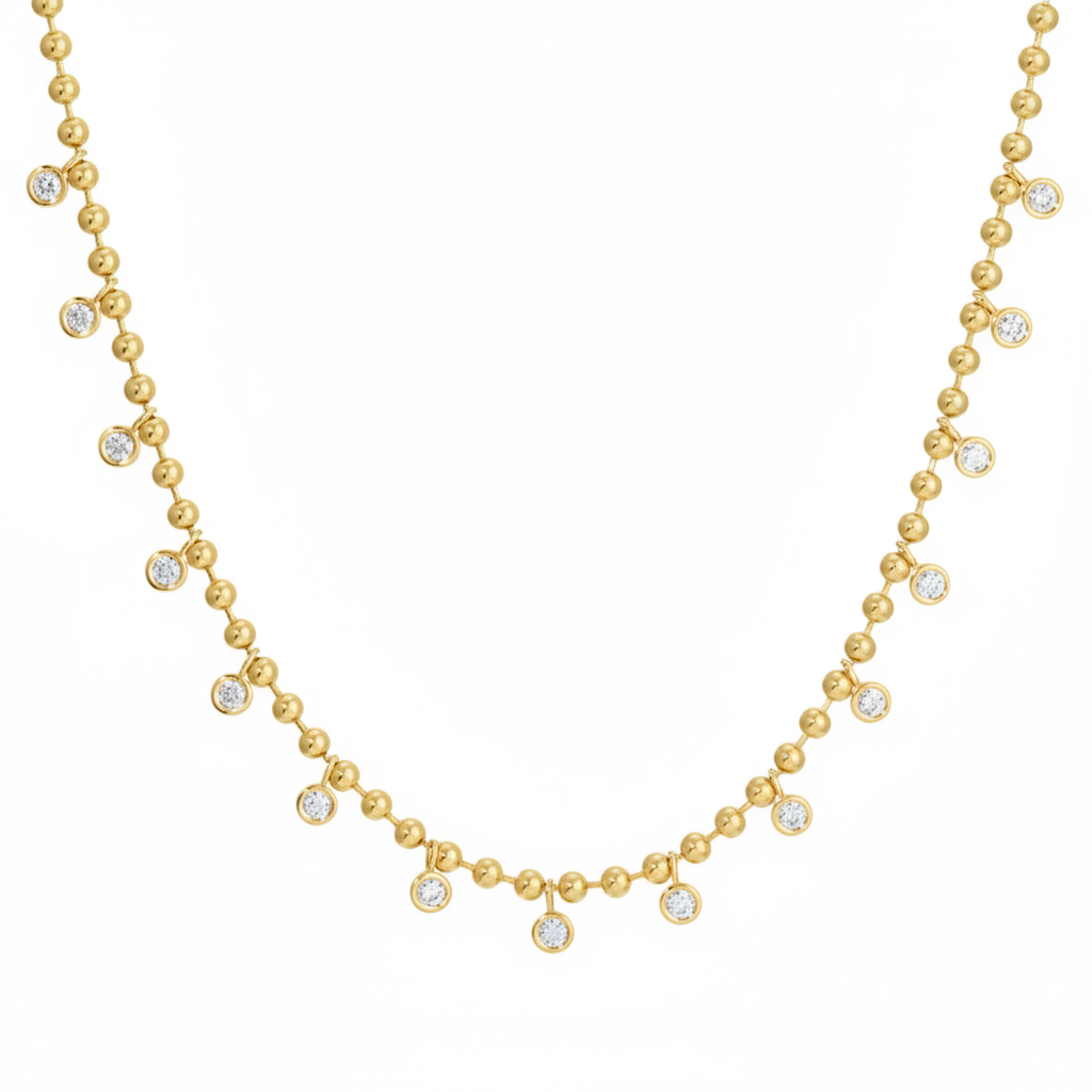 Beaded Diamond Drops Necklace