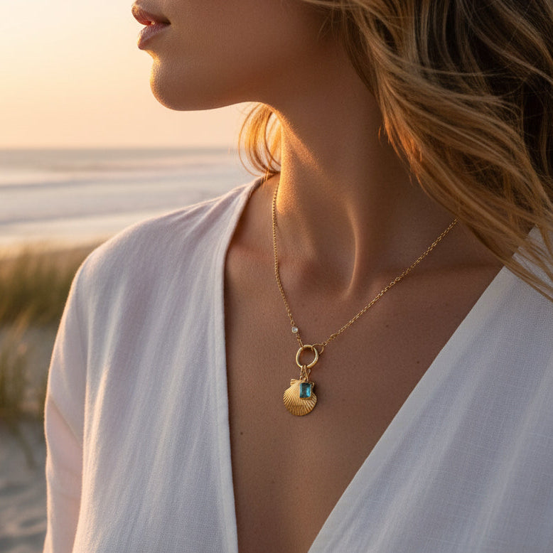 14K Diamond + Shell Charm Necklace