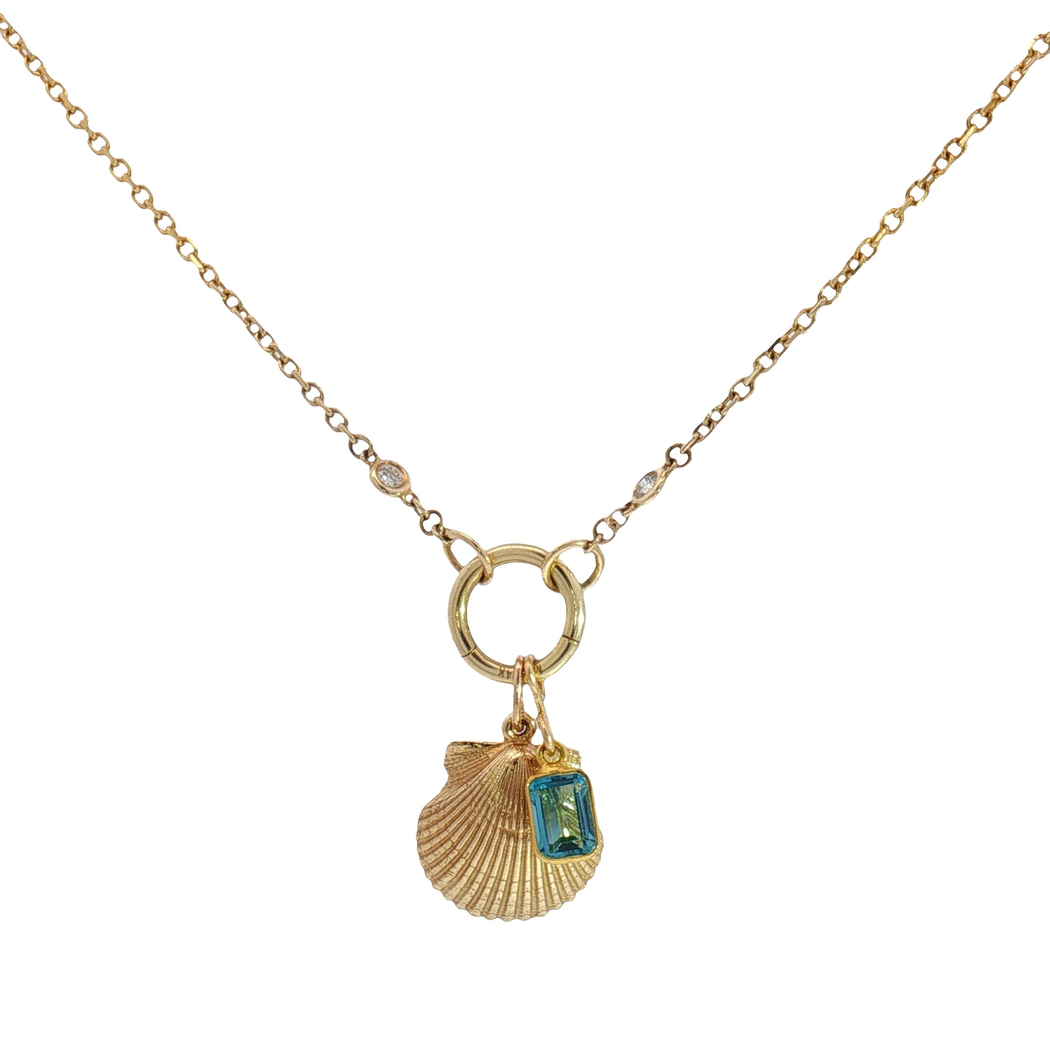 14K Diamond + Shell Charm Necklace