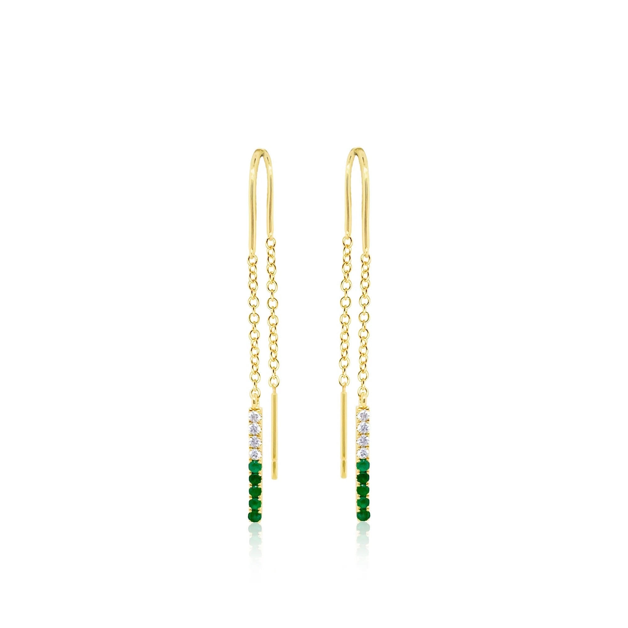 14K Diamond + Emerald Threader Earrings | By Meira T