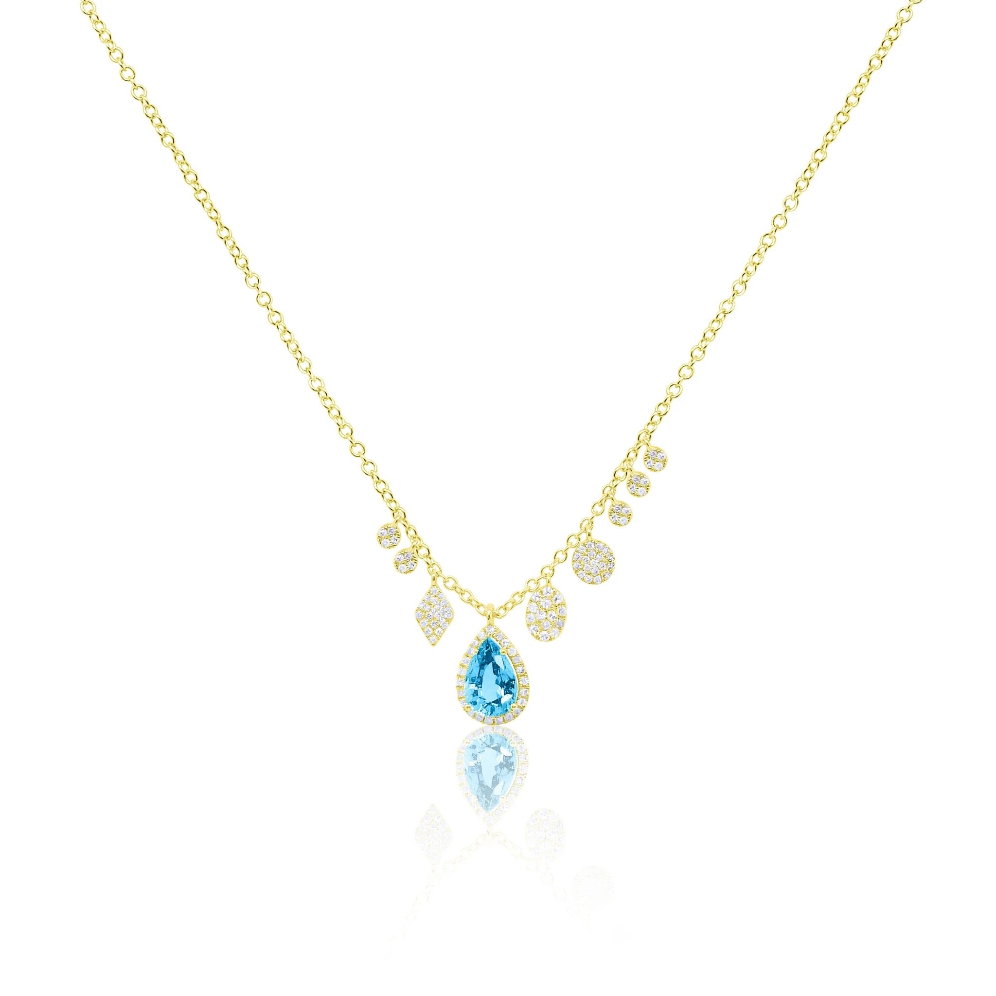 14K Blue Topaz and Pave Diamond Necklace | By Meira T