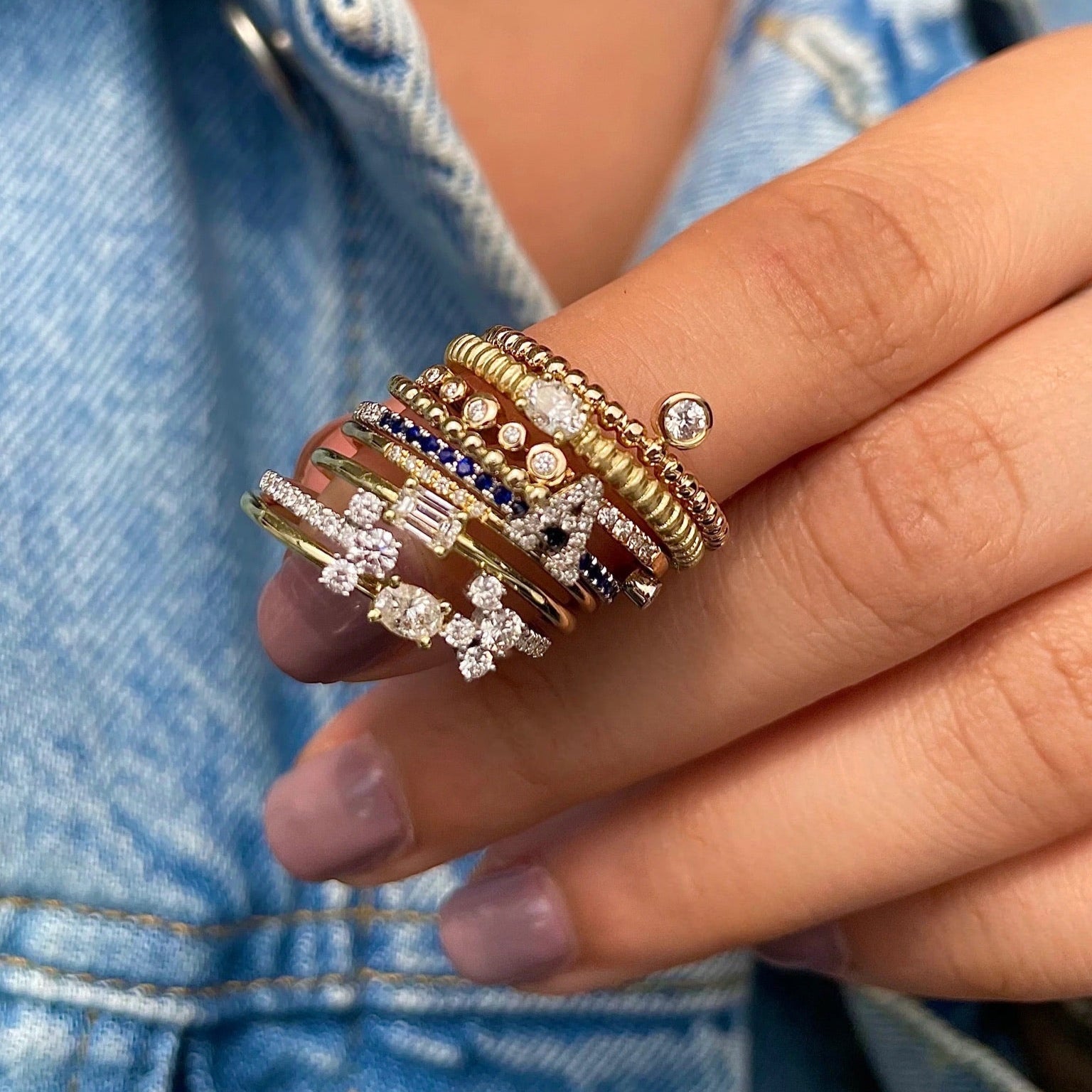 14K Diamond Textured Stacking Ring | By Meira T