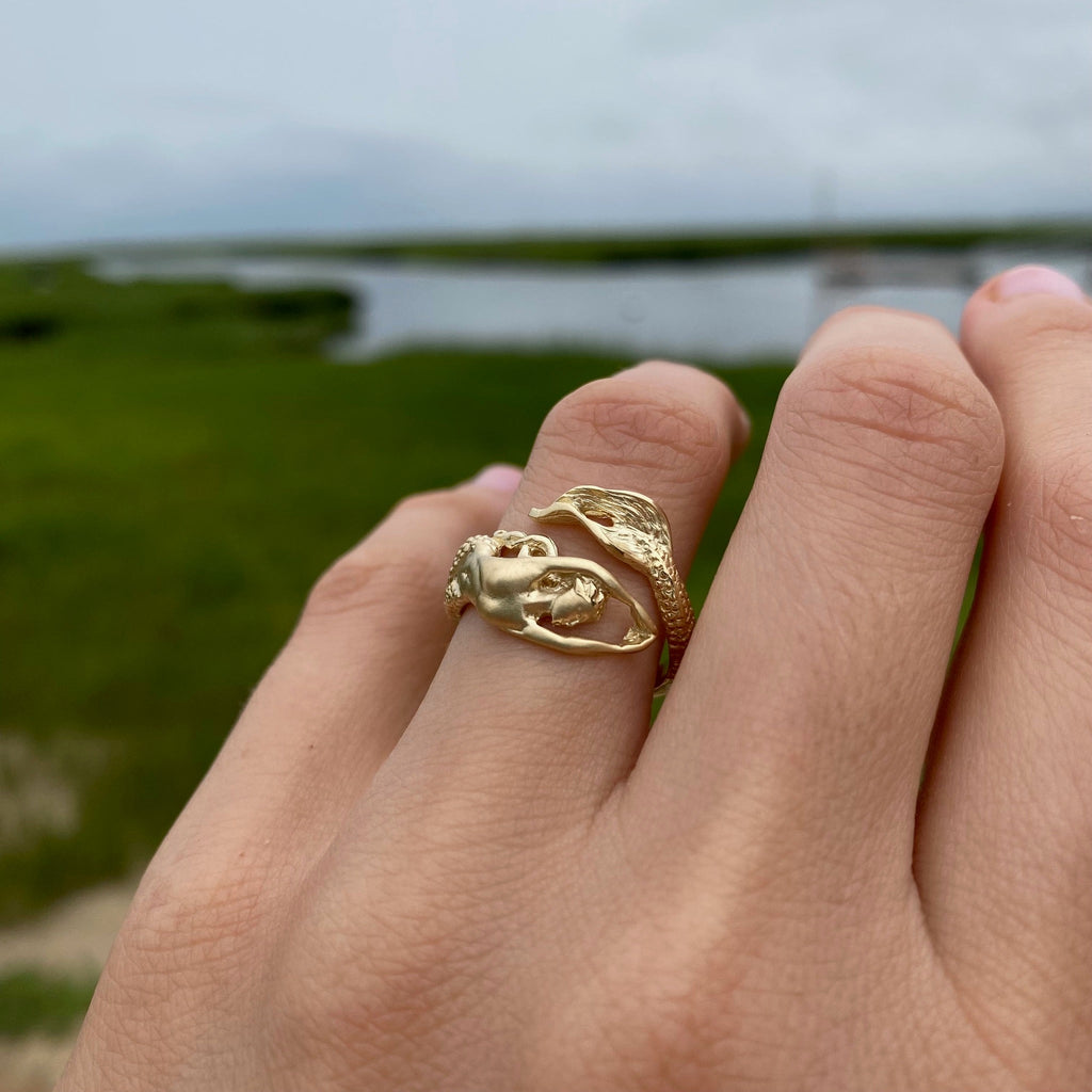 14K Hand Carved Mermaid Ring