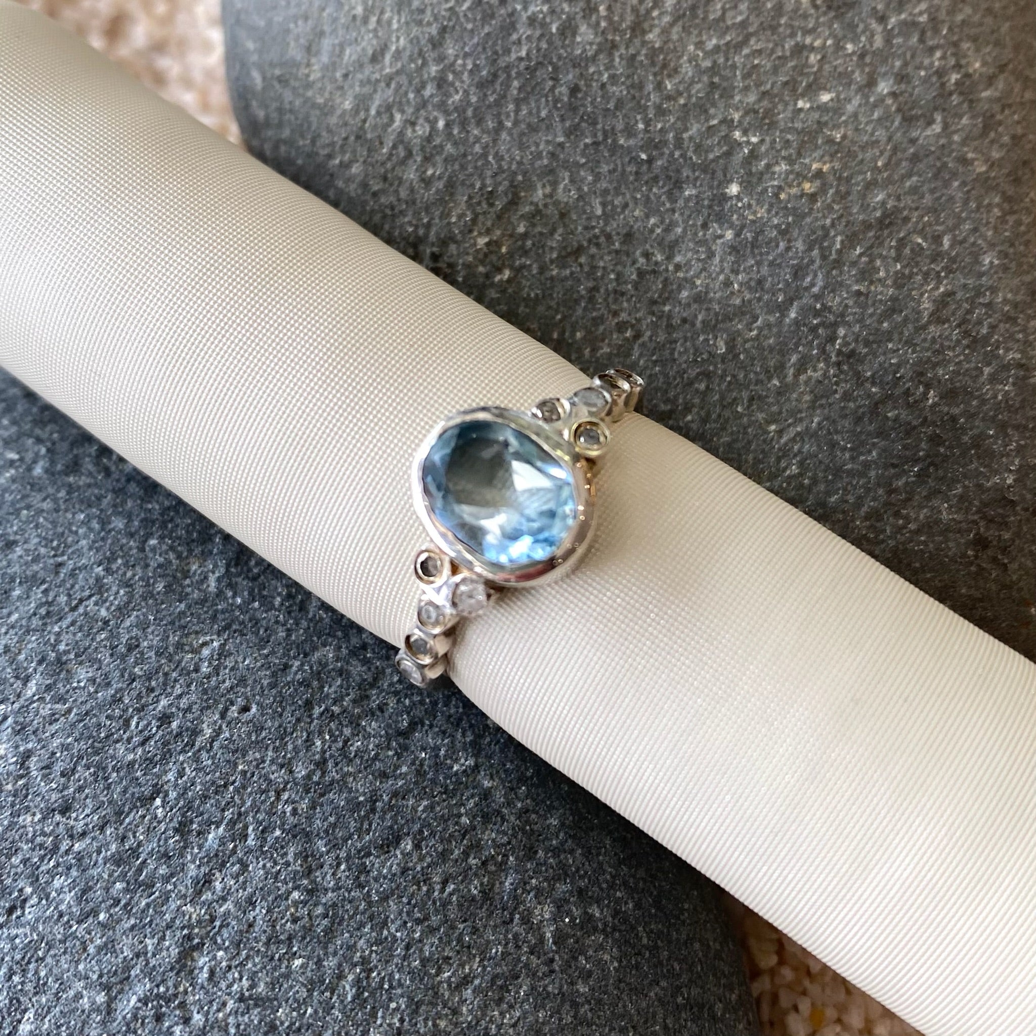Aquamarine + Petite Diamond Bubble Ring
