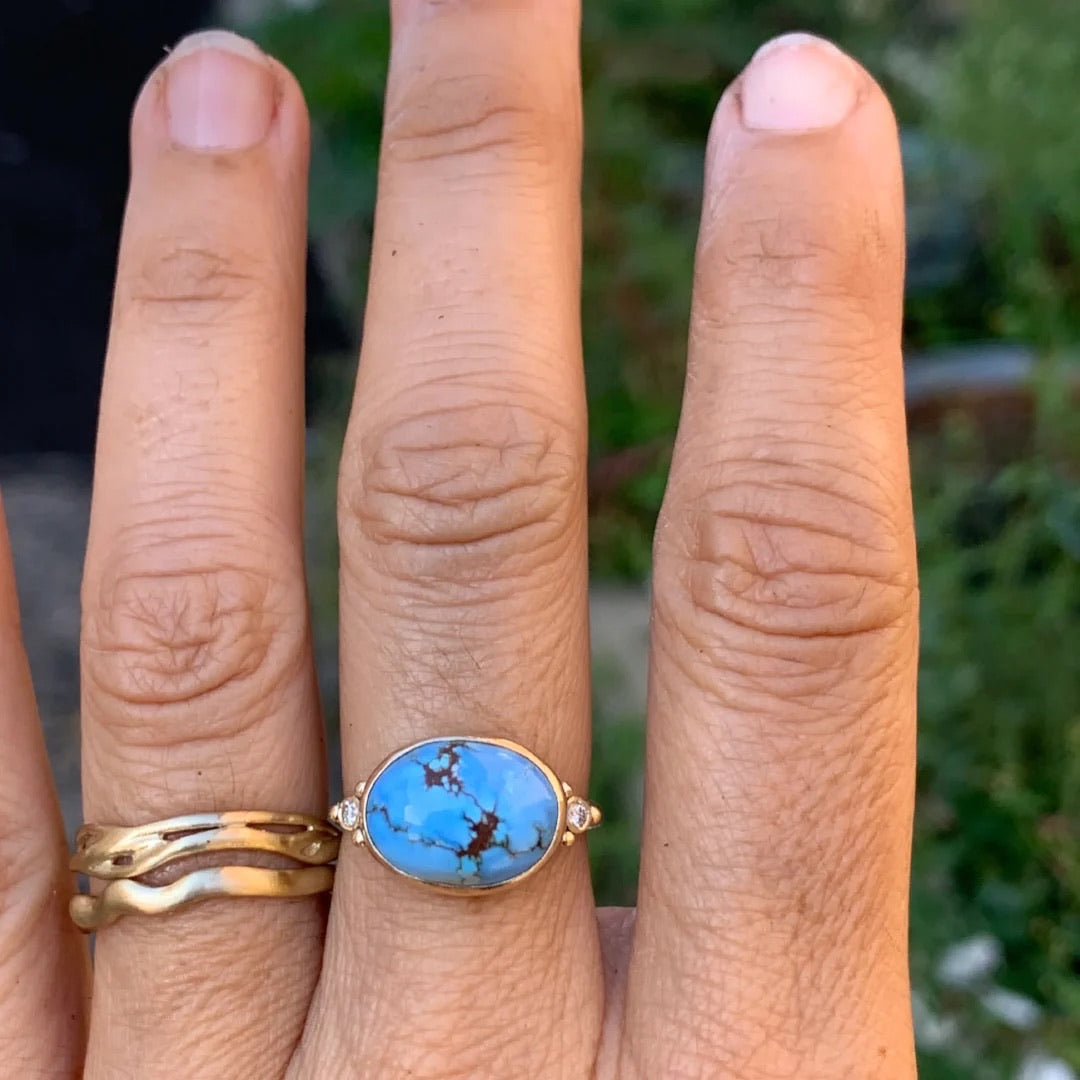 14K Golden Hills Turquoise + Diamond Ring