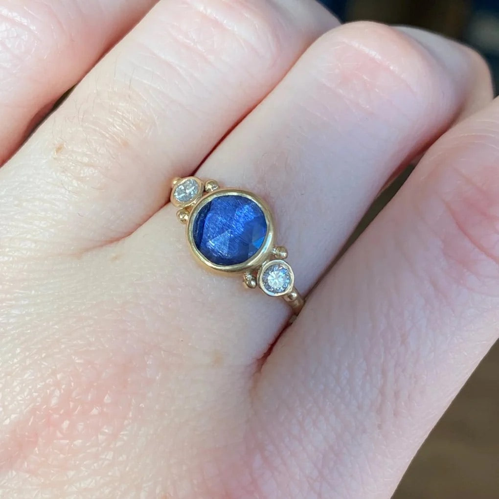 14K Rose Cut Sapphire  + Diamond Ring
