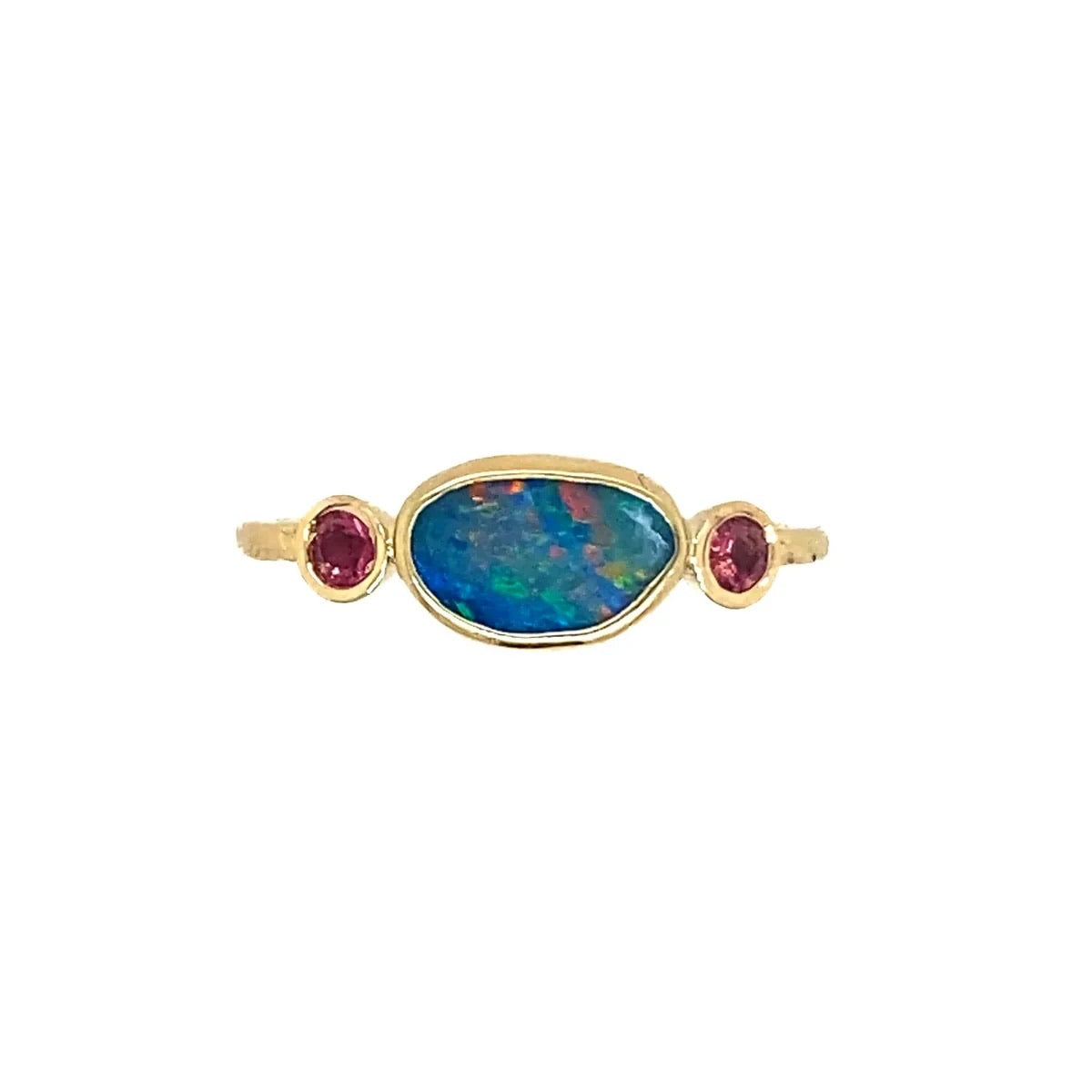 14K Australian Opal + Pink Sapphire Ring