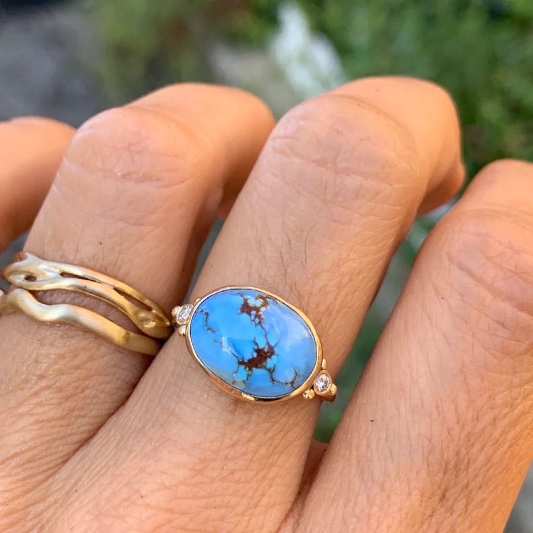 14K Golden Hills Turquoise + Diamond Ring