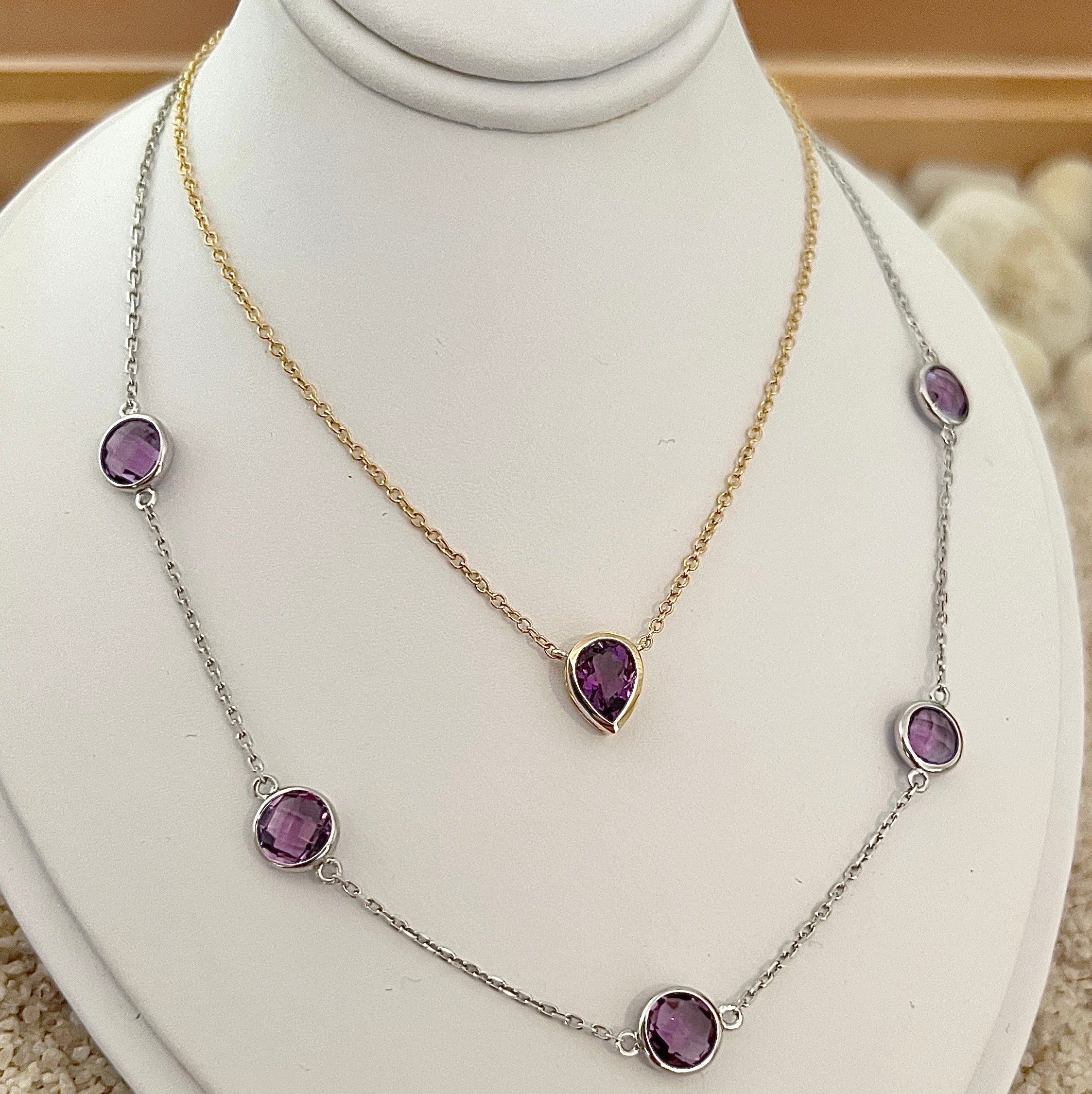 14K Gold Amethyst Teardrop Necklace