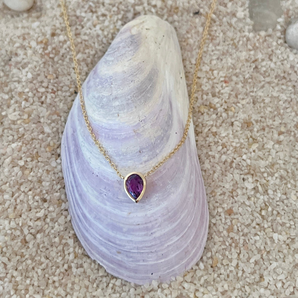 14K Gold Amethyst Teardrop Necklace