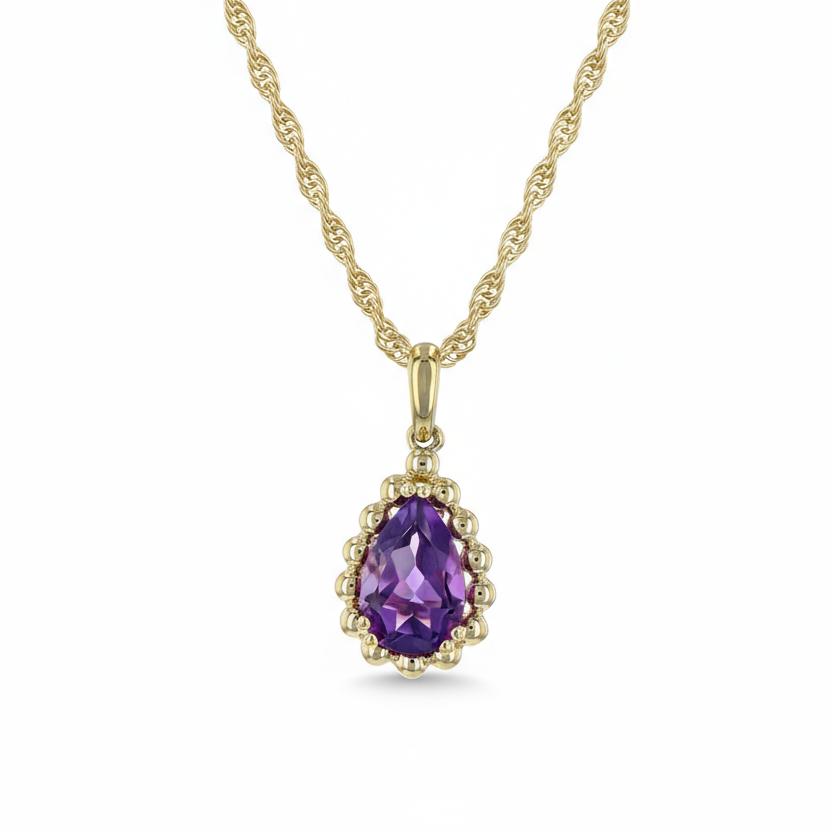 14K Gold Beaded Amethyst Necklace