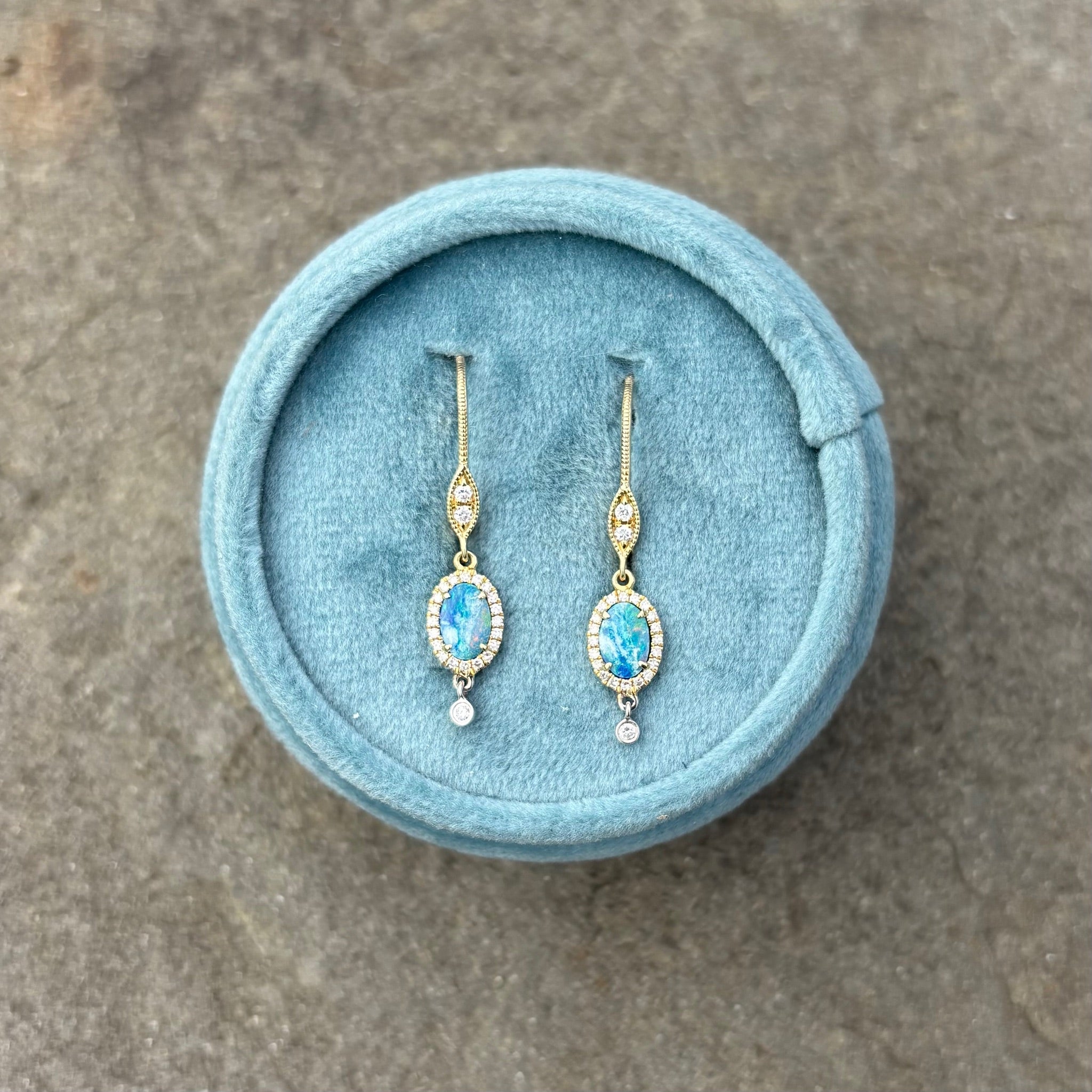 Australian Opal Pave Diamond Drop Earrings | BY MEIRA T