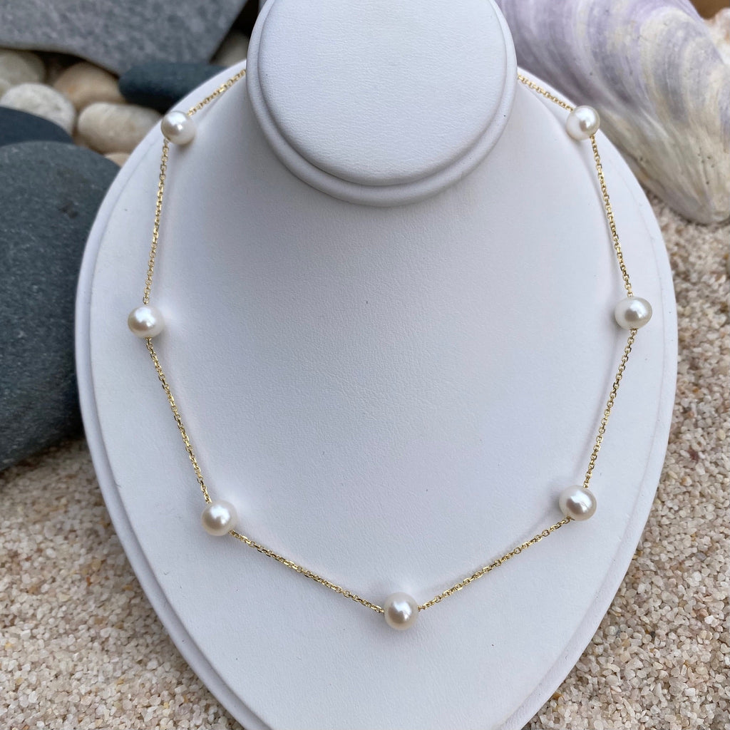 14K Gold Freshwater Pearl Station Necklace