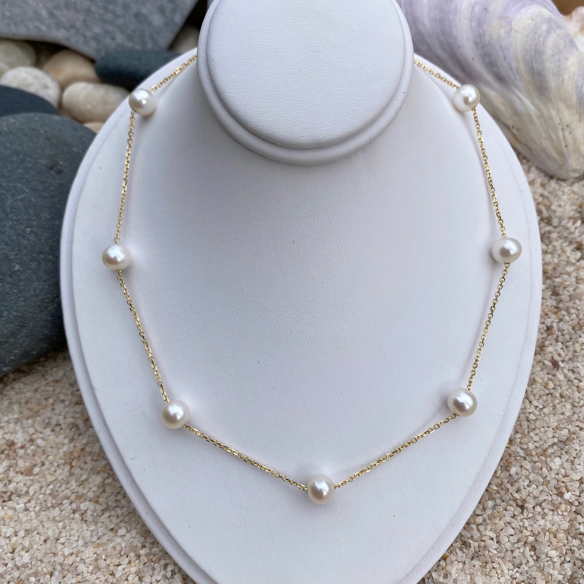 14K Gold Freshwater Pearl Station Necklace