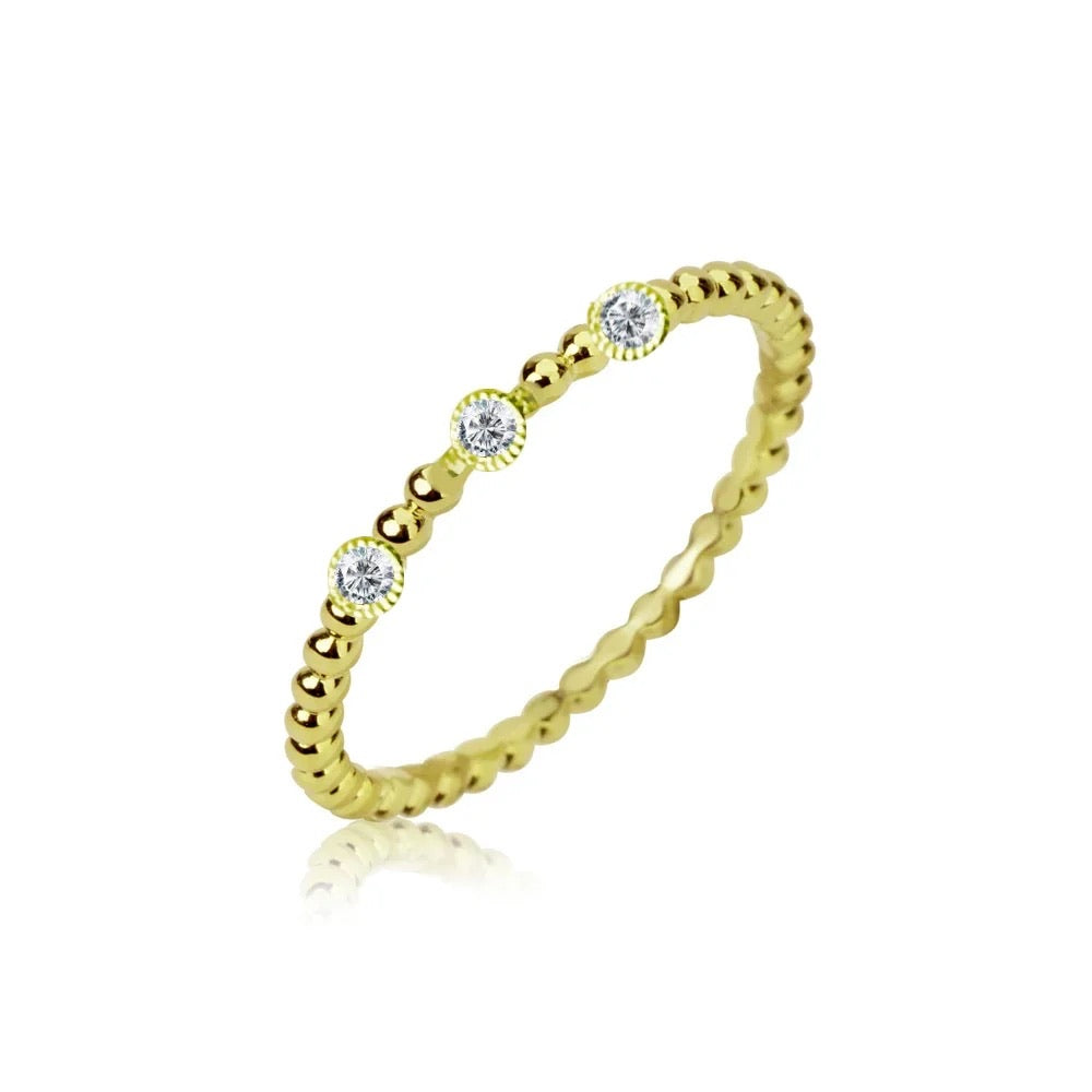 14K Beaded Petite Tri-Diamond Ring | By Meira T