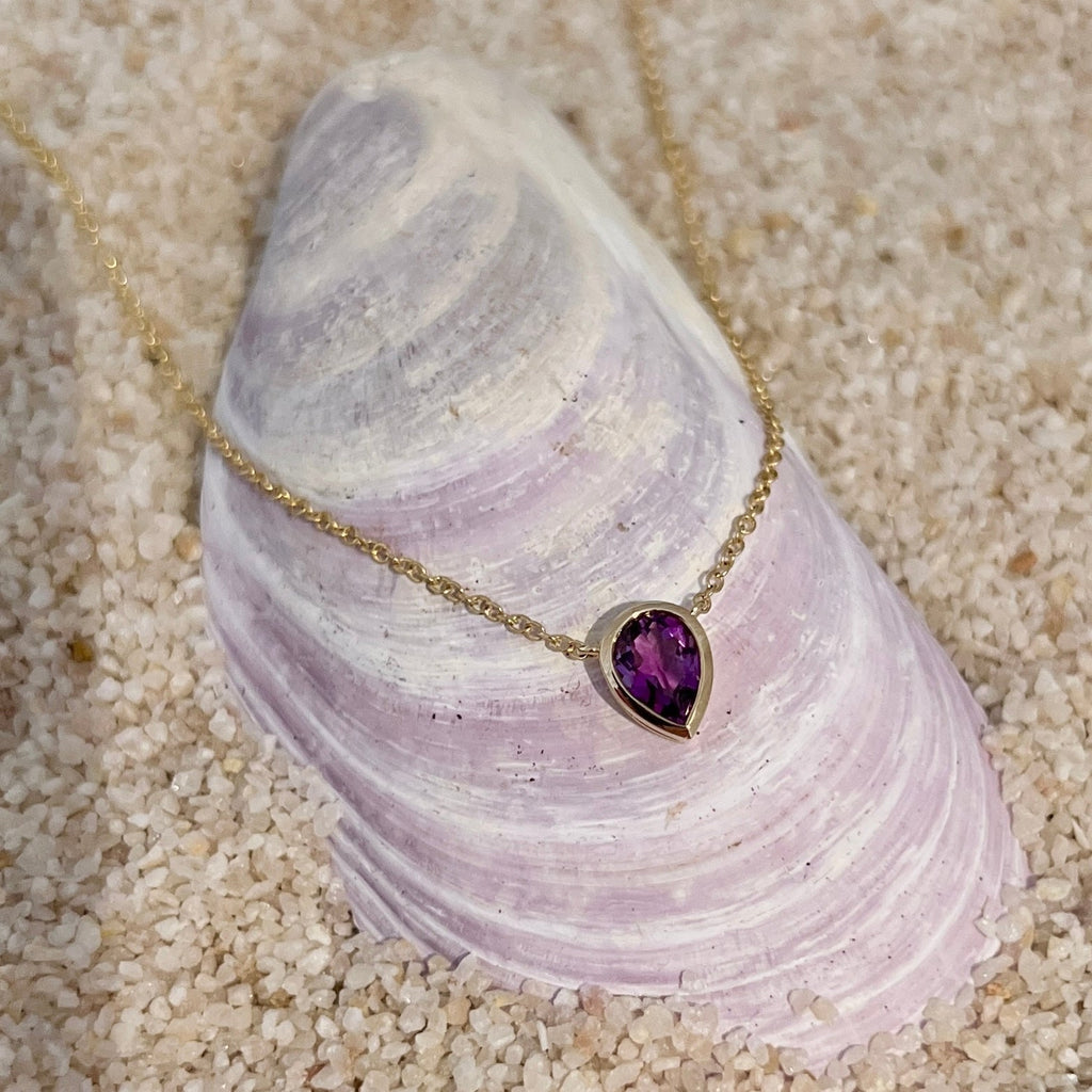 14K Gold Amethyst Teardrop Necklace