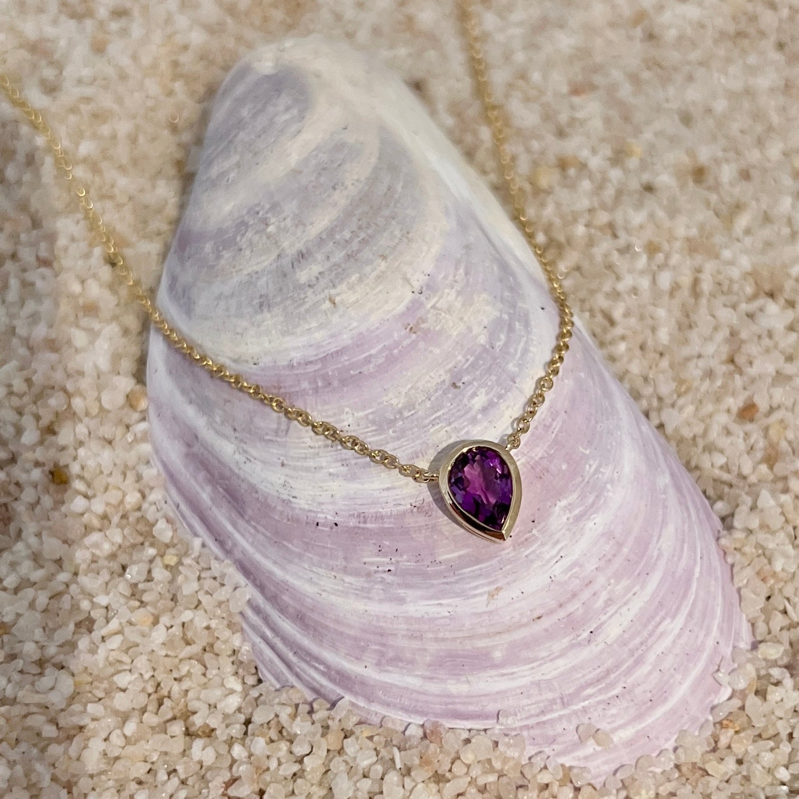 14K Gold Amethyst Teardrop Necklace