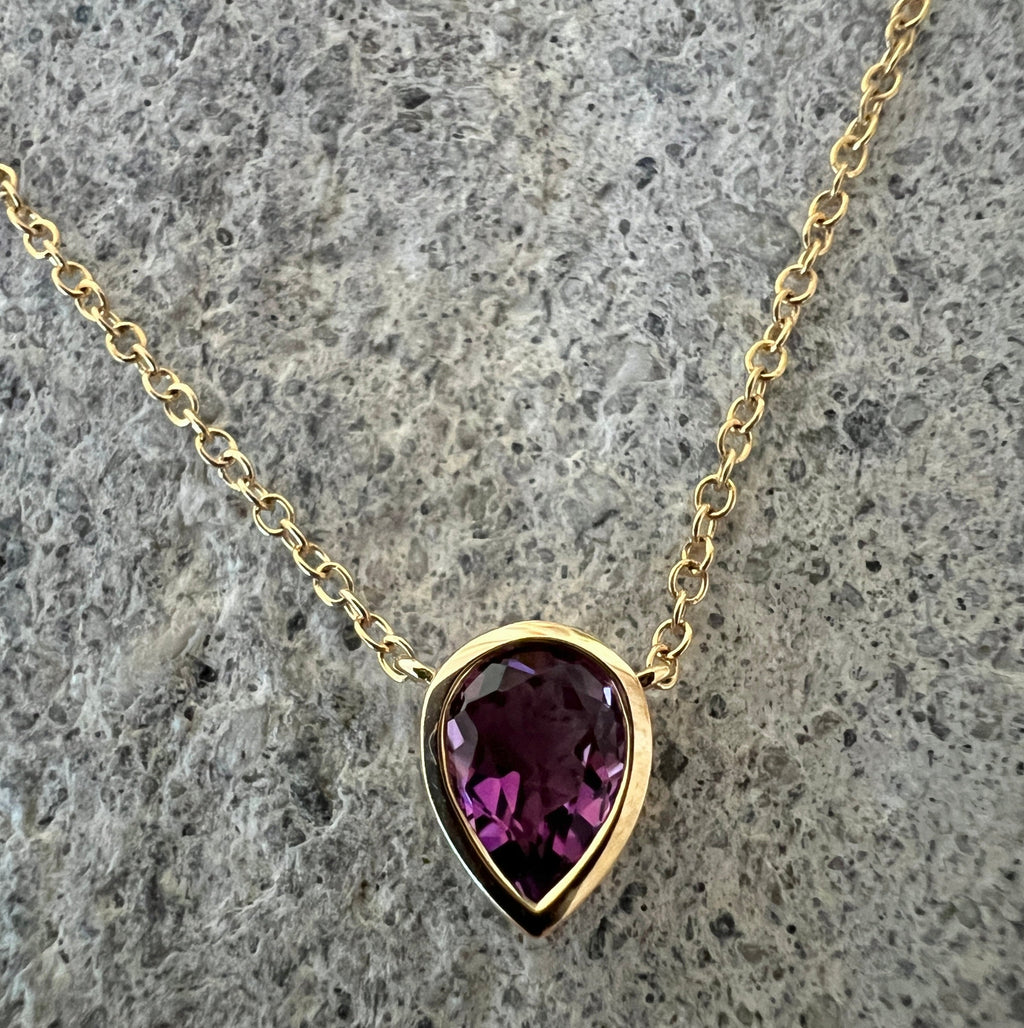 14K Gold Amethyst Teardrop Necklace