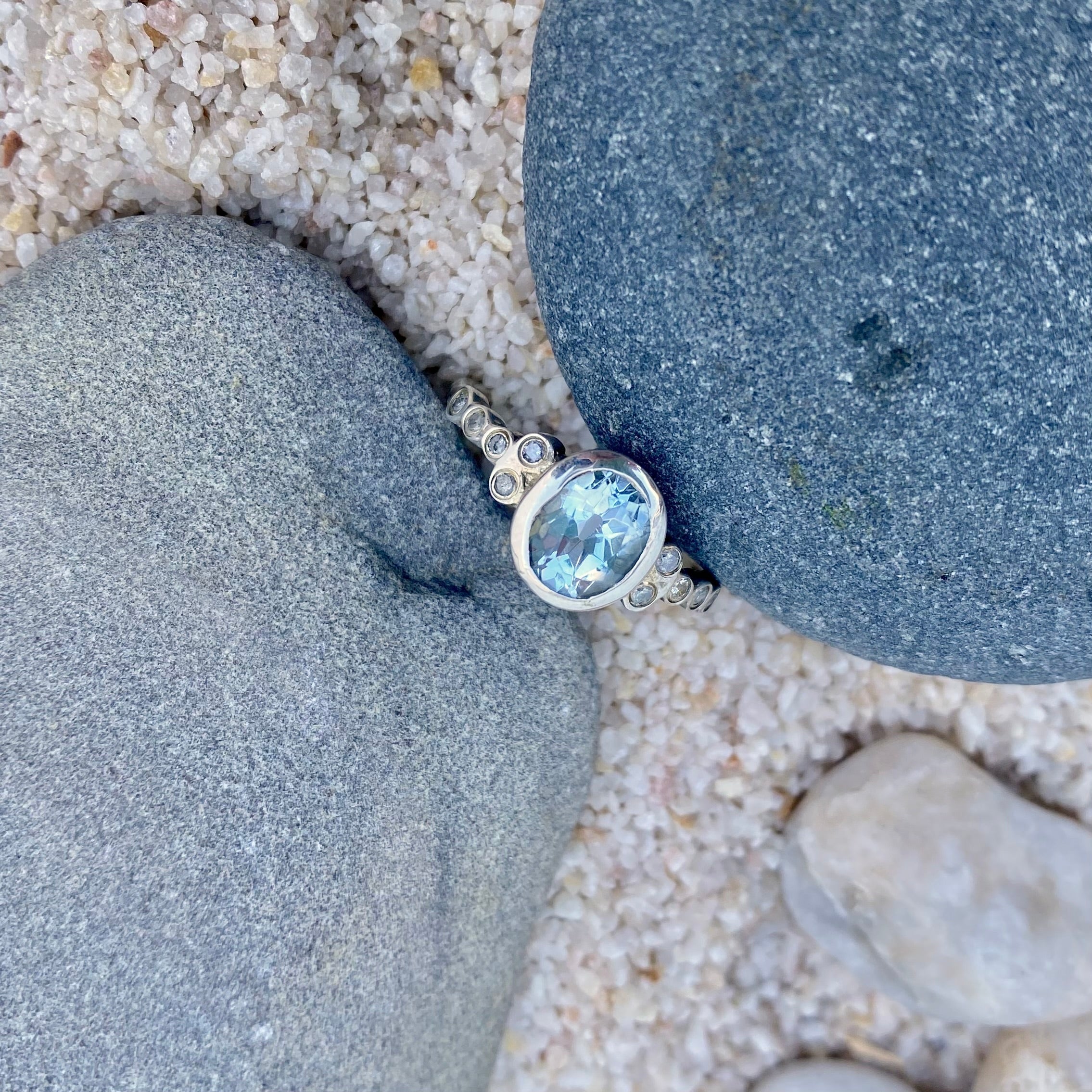 Aquamarine + Petite Diamond Bubble Ring