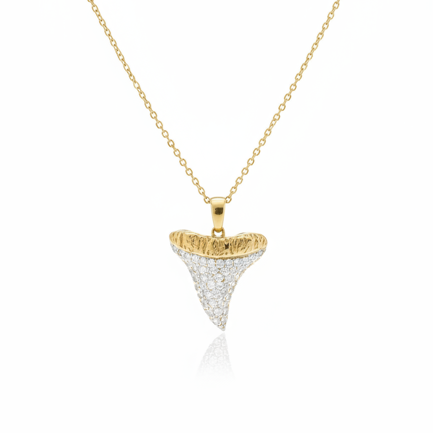 14K + Diamond Shark Tooth Necklace