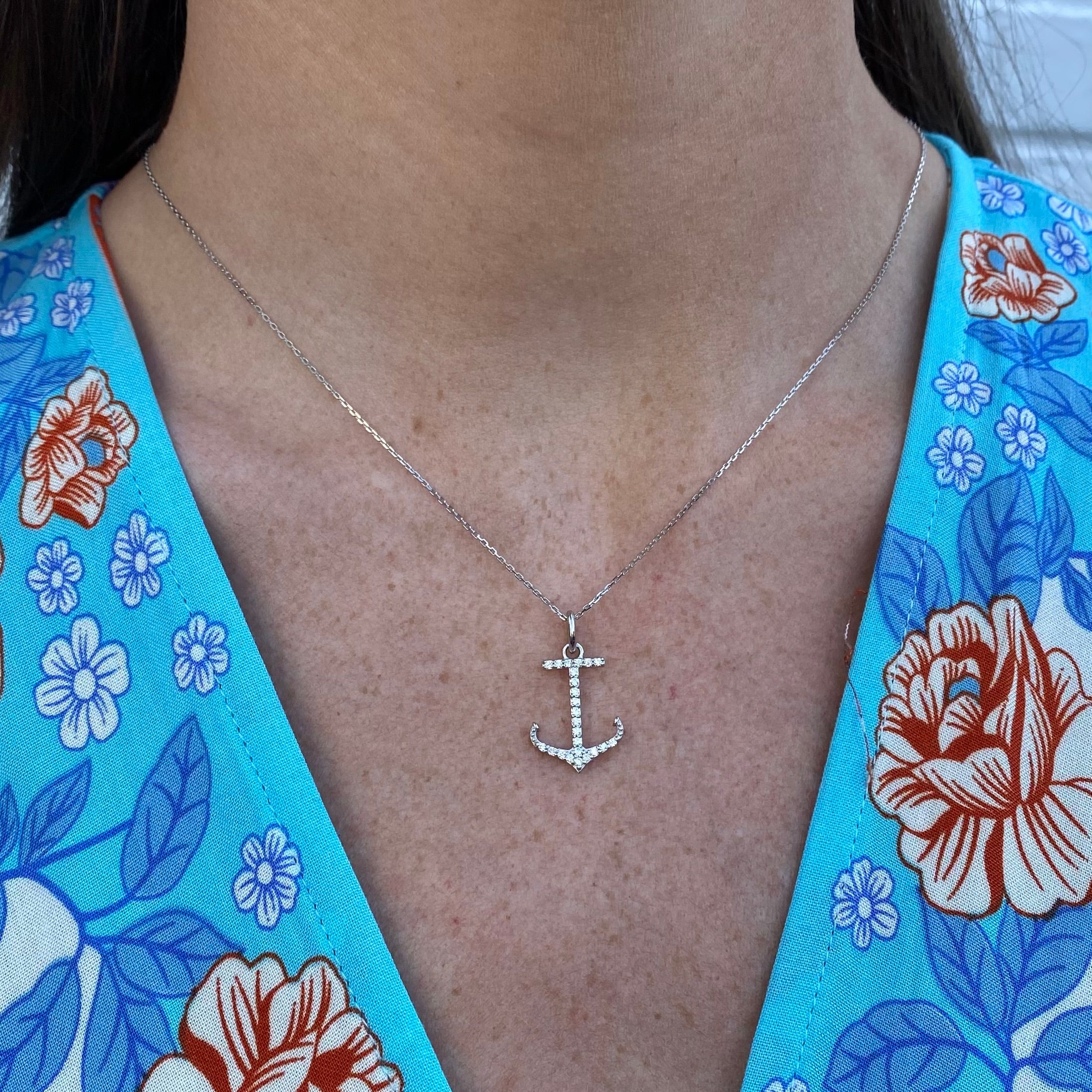 14K Diamond Anchor Necklace