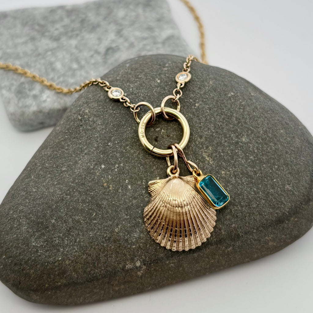 14K Diamond + Shell Charm Necklace