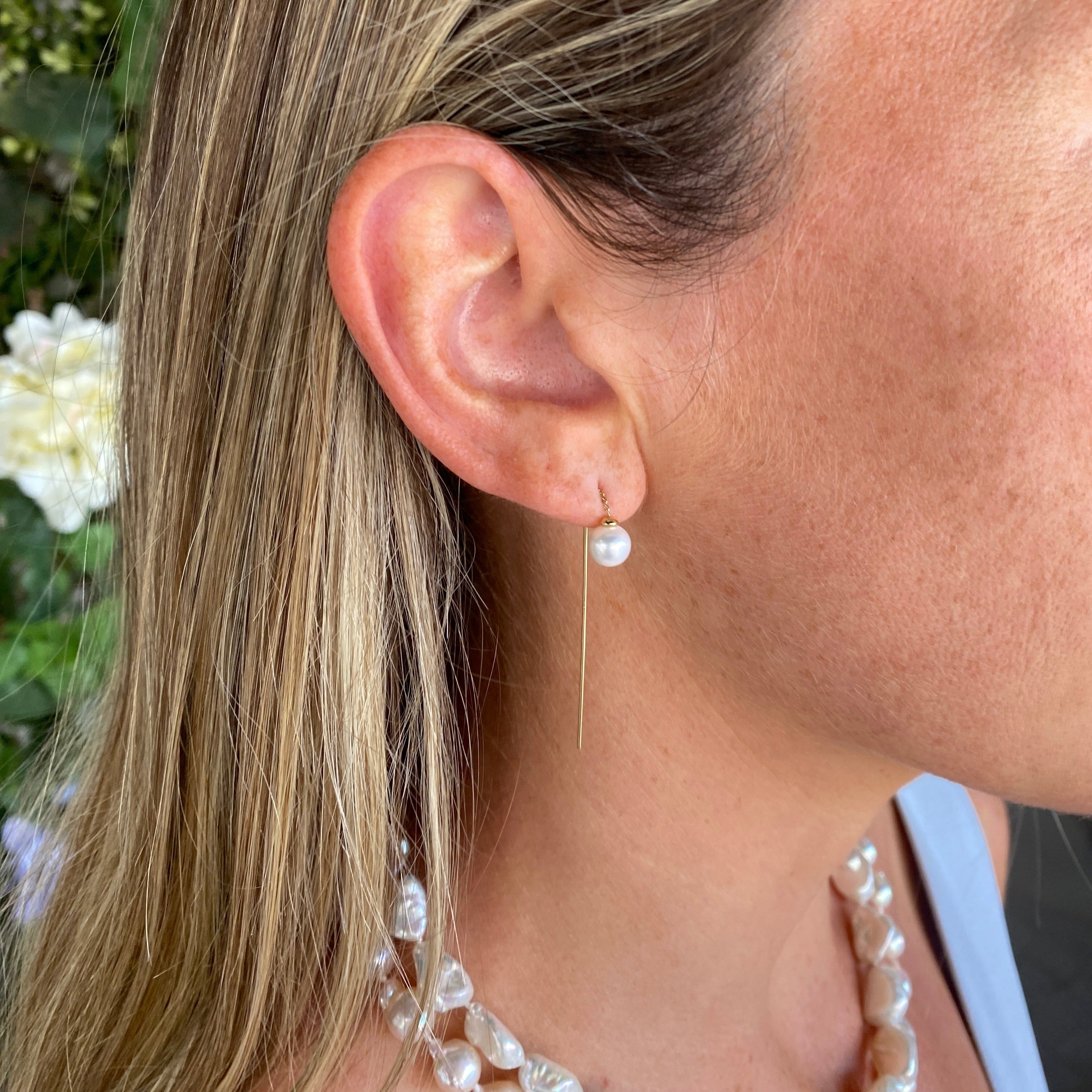 14k Freshwater Cultured Pearl Threader Earrings