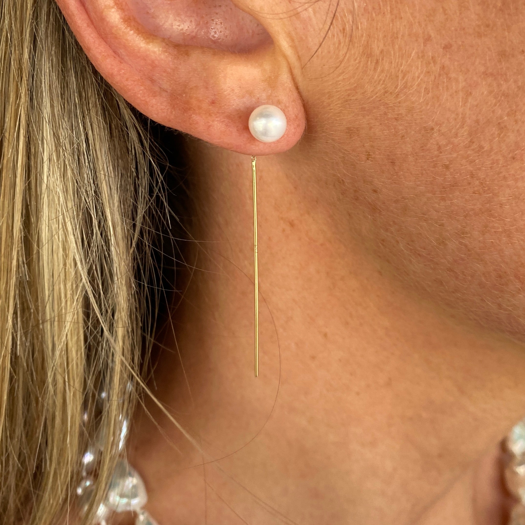 14k Freshwater Cultured Pearl Threader Earrings