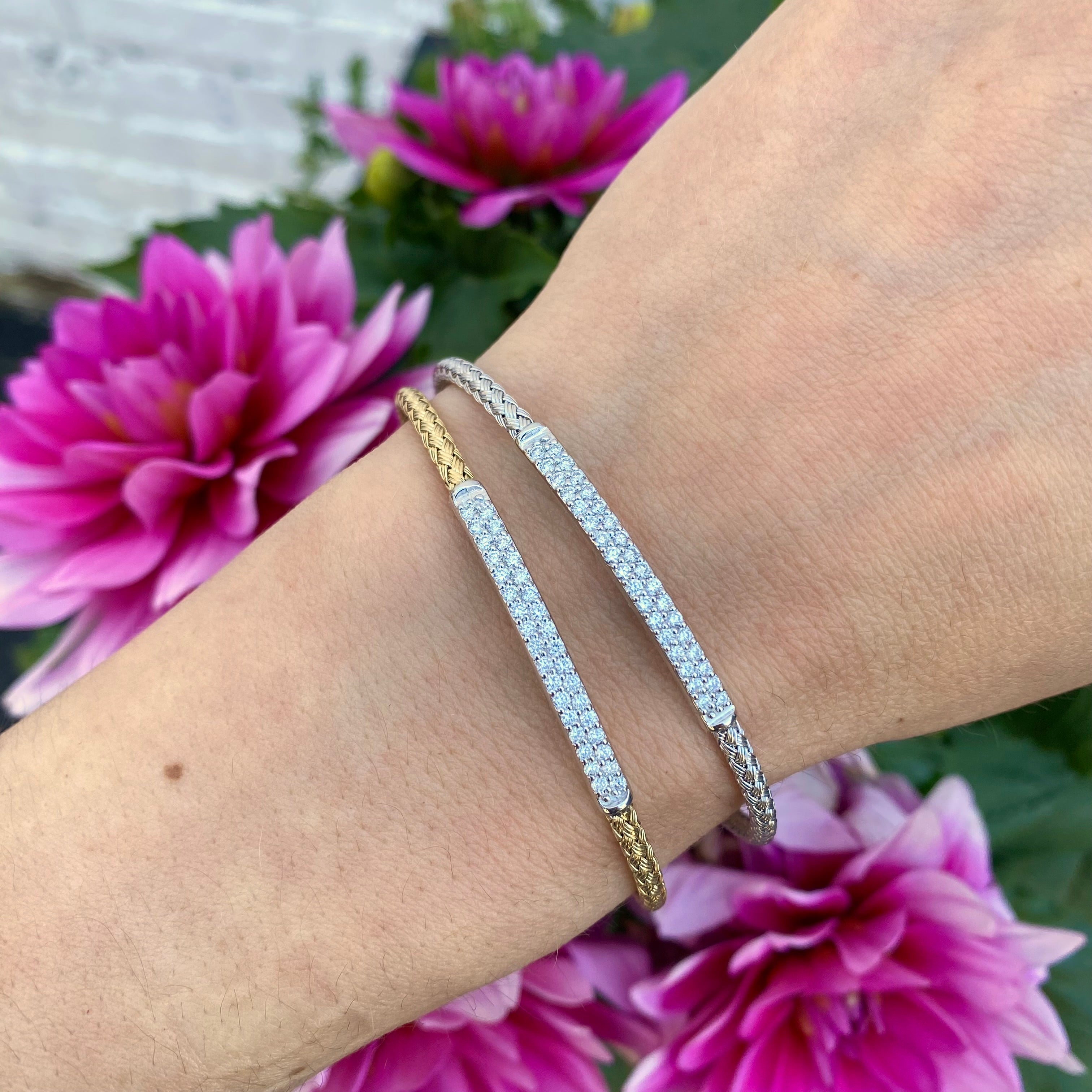 14K Diamond Cable Cuff Bracelet