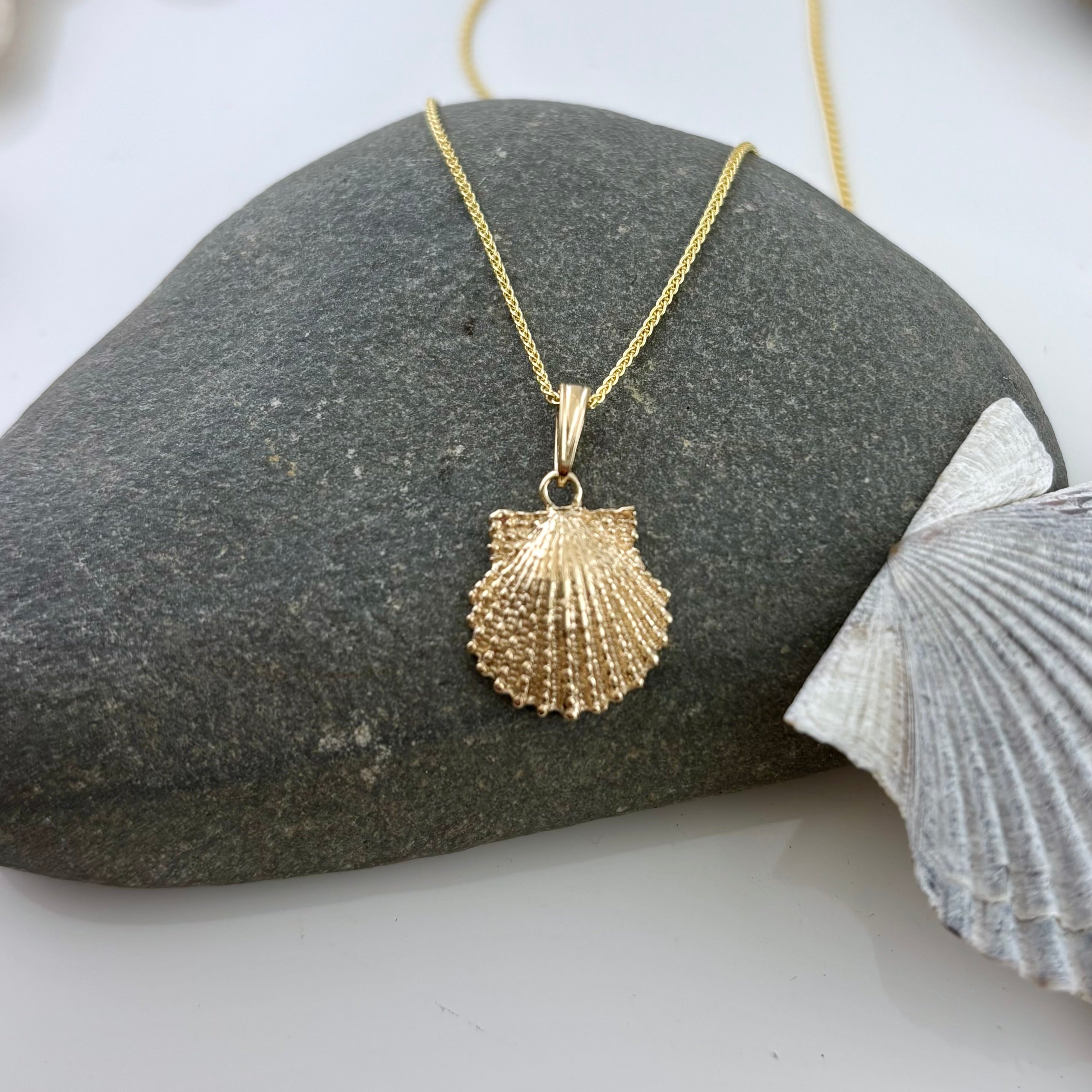 14K Textured Scallop Pendant