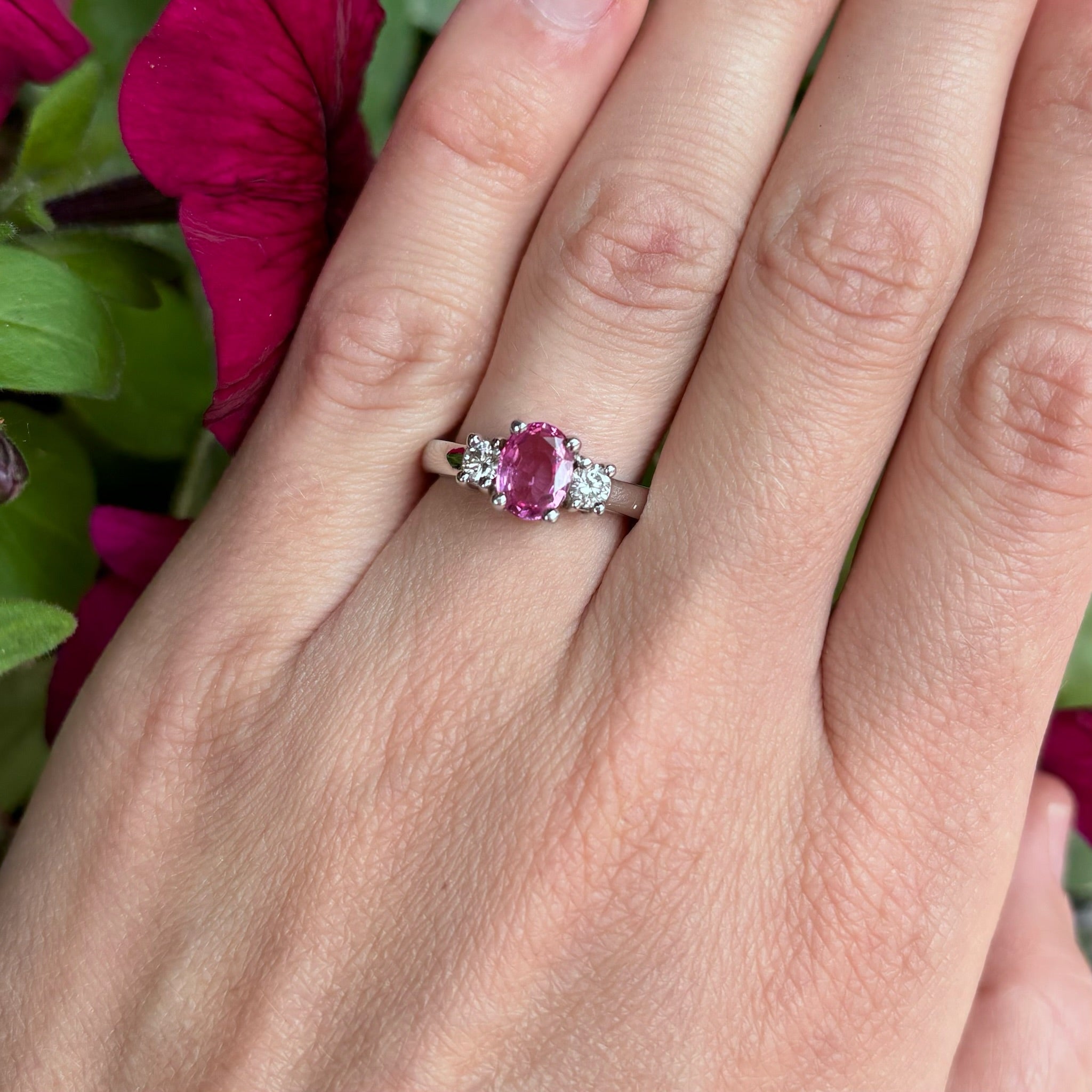 14K Pink Sapphire & Diamond Ring