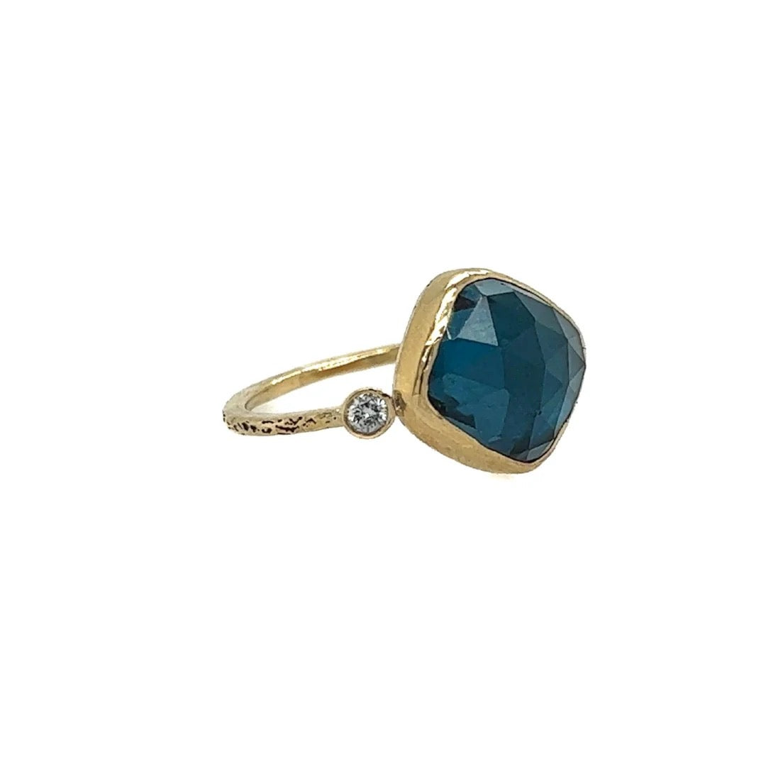 14K Oceanic Blue Topaz Ring with Diamonds