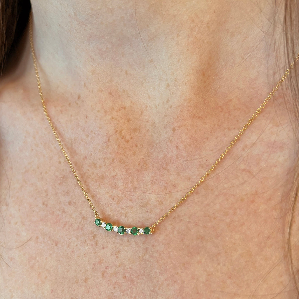 14K Emerald + Diamond Bar Necklace