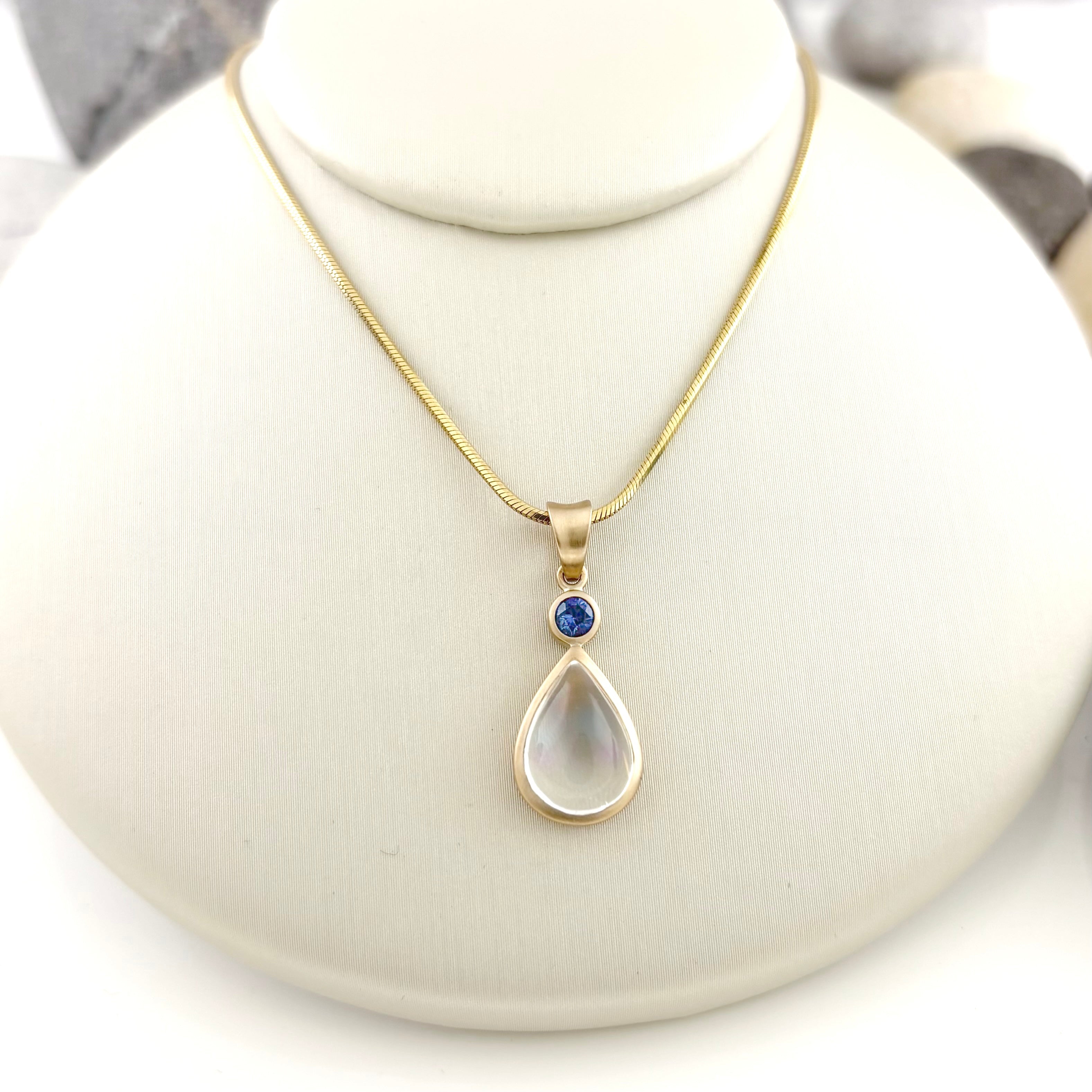 14K Moonstone & Sapphire Pendant