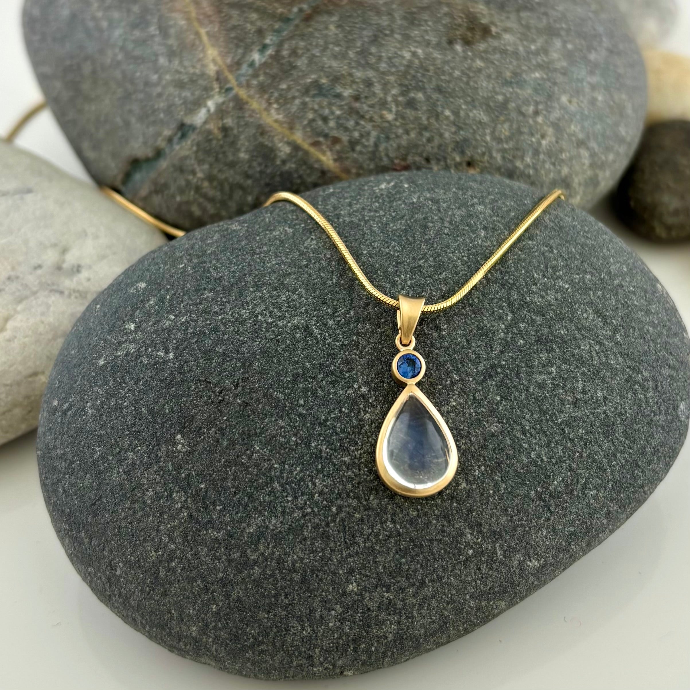 14K Moonstone & Sapphire Pendant
