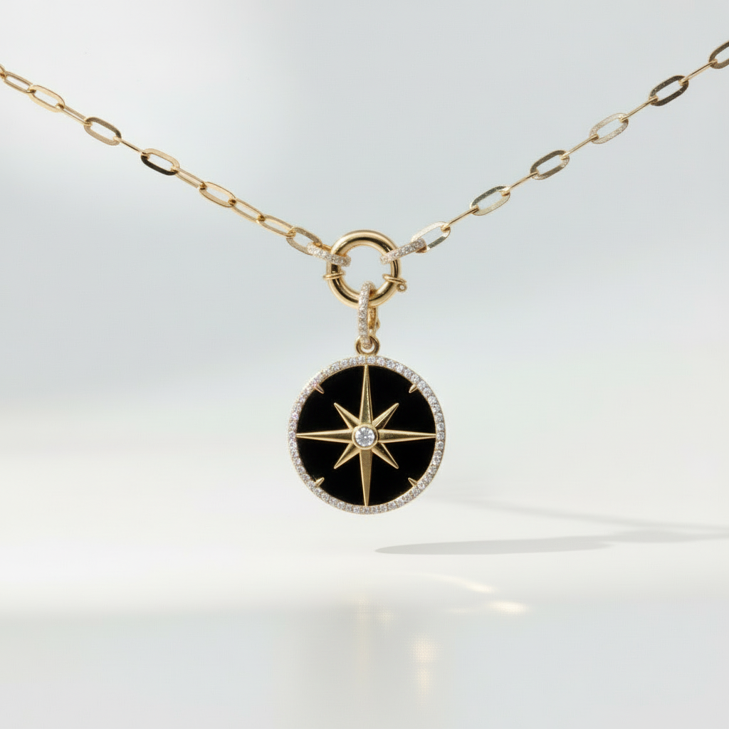 14K Gold Charm Holder Paper Clip Necklace