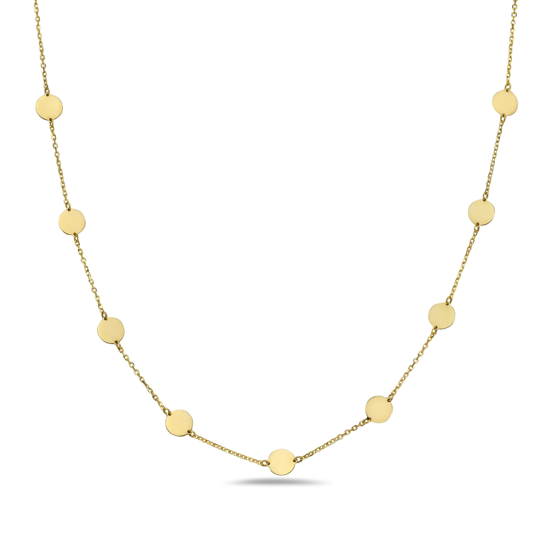 14k Gold Disc Station Necklace