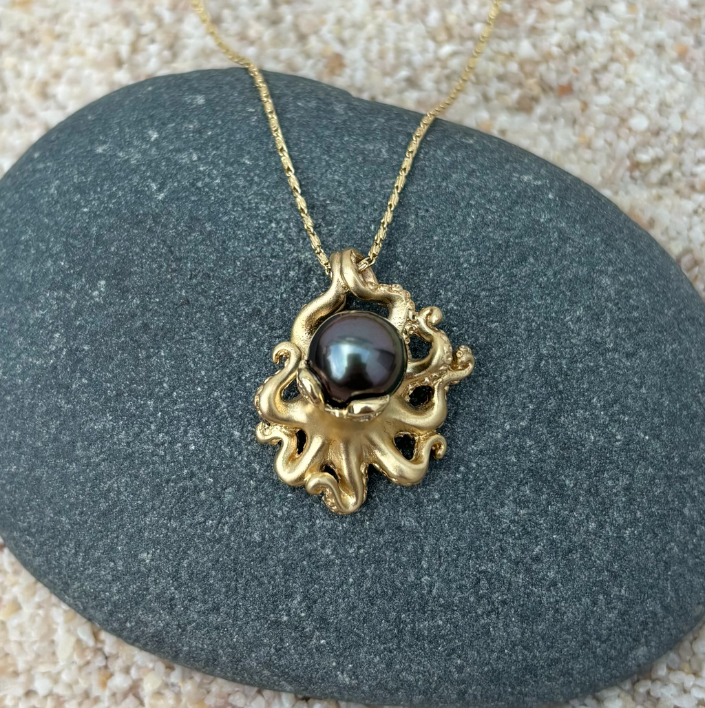 14K Octopus + Tahitian Pearl Necklace