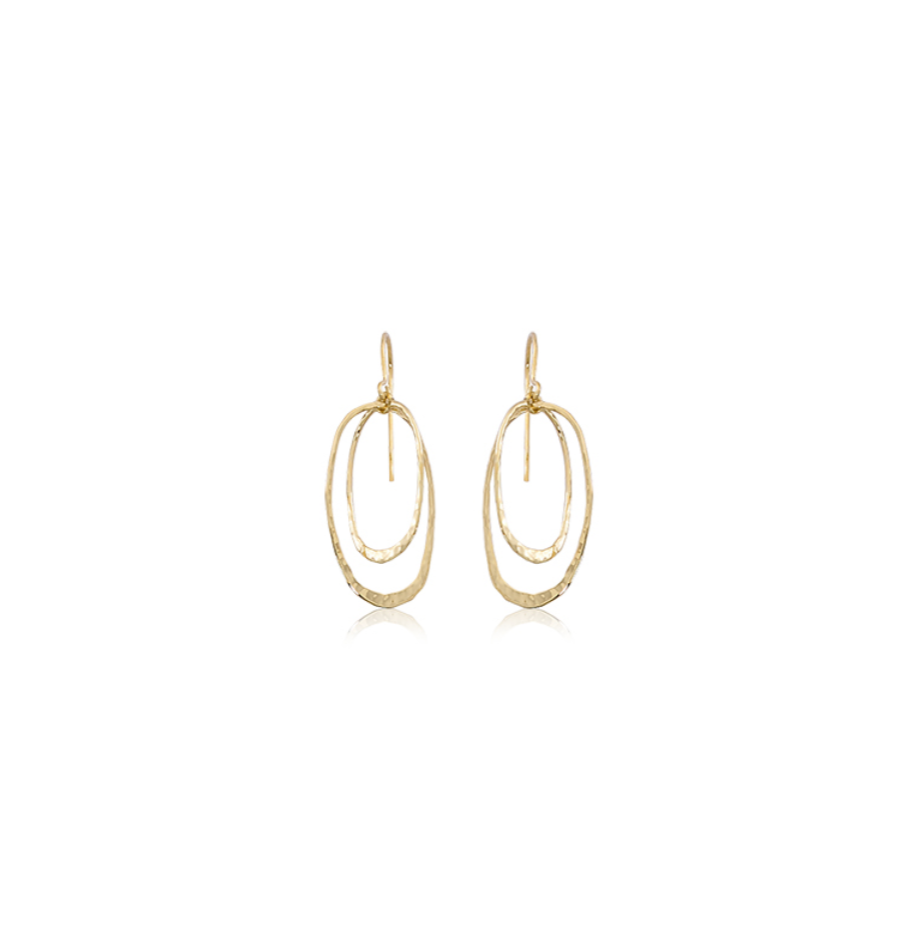 14K Gold Hammered Oval Drop Earrings