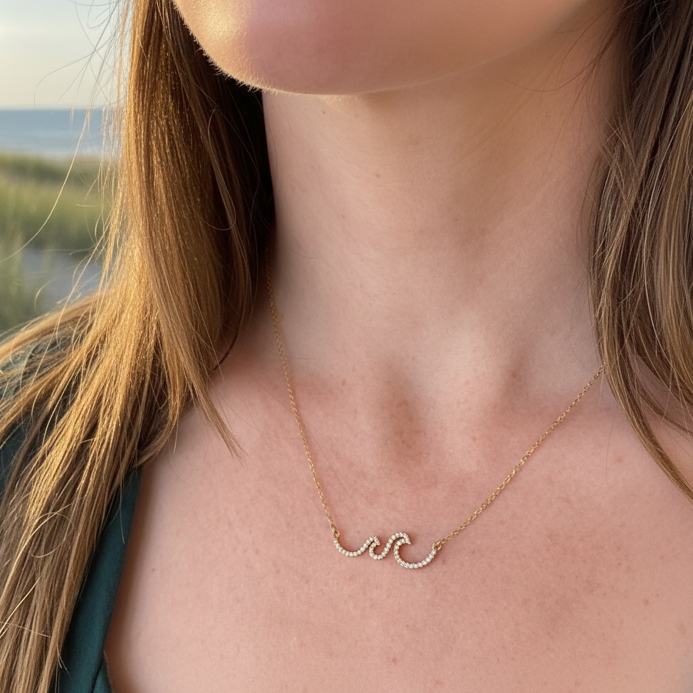 14K Gold + Diamond Double Wave Necklace